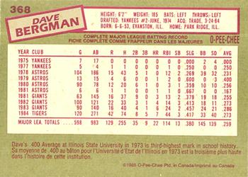 1985 O-Pee-Chee #368 Dave Bergman Back