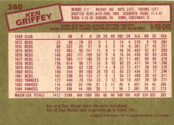 1985 O-Pee-Chee #380 Ken Griffey Back