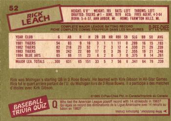 1985 O-Pee-Chee #52 Rick Leach Back