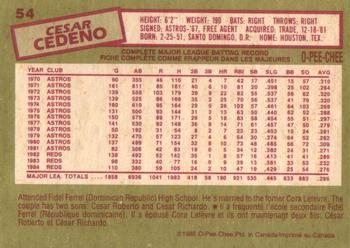 1985 O-Pee-Chee #54 Cesar Cedeno Back