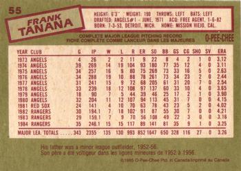 1985 O-Pee-Chee #55 Frank Tanana Back