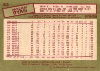 1985 O-Pee-Chee #63 Nolan Ryan Back