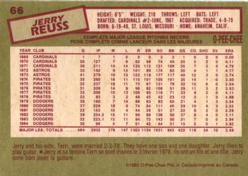 1985 O-Pee-Chee #66 Jerry Reuss Back