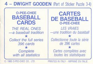 1985 O-Pee-Chee Stickers #4 Dwight Gooden Back