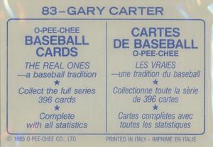1985 O-Pee-Chee Stickers #83 Gary Carter Back