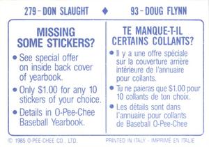 1985 O-Pee-Chee Stickers #93 / 279 Doug Flynn / Don Slaught Back