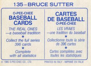 1985 O-Pee-Chee Stickers #135 Bruce Sutter Back