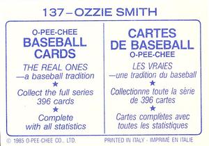 1985 O-Pee-Chee Stickers #137 Ozzie Smith Back
