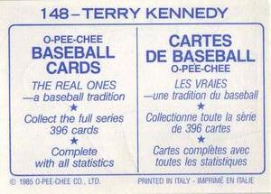 1985 O-Pee-Chee Stickers #148 Terry Kennedy Back