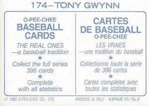 1985 O-Pee-Chee Stickers #174 Tony Gwynn Back