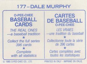 1985 O-Pee-Chee Stickers #177 Dale Murphy Back
