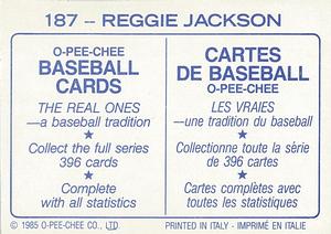 1985 O-Pee-Chee Stickers #187 Reggie Jackson Back