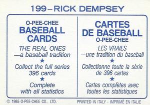 1985 O-Pee-Chee Stickers #199 Rick Dempsey Back