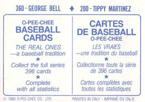 1985 O-Pee-Chee Stickers #200 / 360 Tippy Martinez / George Bell Back