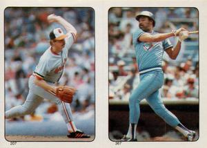 1985 O-Pee-Chee Stickers #207 / 367 Mike Flanagan / Cliff Johnson Front