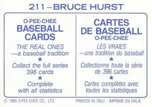 1985 O-Pee-Chee Stickers #211 Bruce Hurst Back