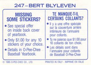 1985 O-Pee-Chee Stickers #247 Bert Blyleven Back