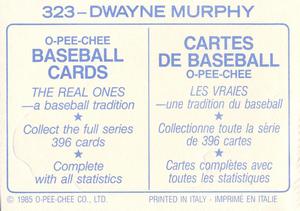 1985 O-Pee-Chee Stickers #323 Dwayne Murphy Back