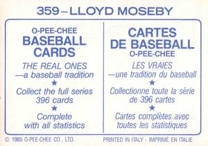 1985 O-Pee-Chee Stickers #359 Lloyd Moseby Back