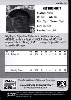 2011 Choice Williamsport Crosscutters #10 Hector Neris Back