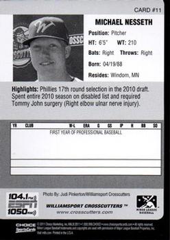 2011 Choice Williamsport Crosscutters #11 Mike Nesseth Back