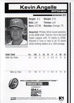 2010 Choice Williamsport Crosscutters #01 Kevin Angelle Back