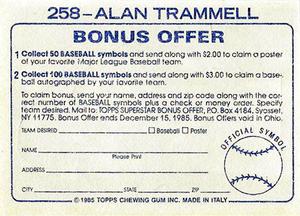 1985 Topps Stickers #258 Alan Trammell Back