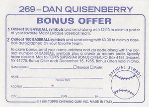 1985 Topps Stickers #269 Dan Quisenberry Back