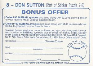 1985 Topps Stickers #8 Don Sutton Back