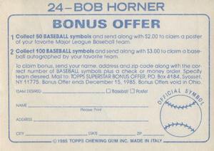 1985 Topps Stickers #24 Bob Horner Back
