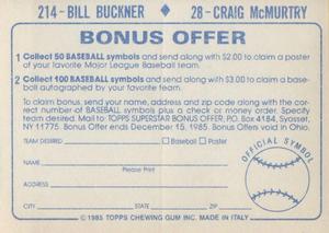 1985 Topps Stickers #28 / 214 Craig McMurtry / Bill Buckner Back