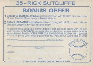 1985 Topps Stickers #35 Rick Sutcliffe Back