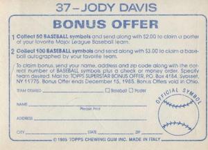 1985 Topps Stickers #37 Jody Davis Back