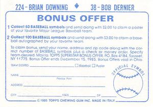 1985 Topps Stickers #38 / 224 Bob Dernier / Brian Downing Back