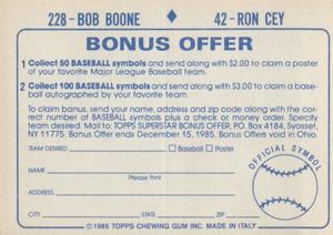 1985 Topps Stickers #42 / 228 Ron Cey / Bob Boone Back
