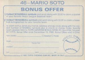 1985 Topps Stickers #46 Mario Soto Back