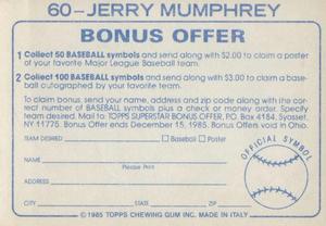 1985 Topps Stickers #60 Jerry Mumphrey Back