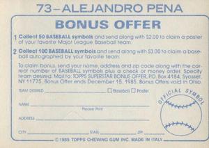1985 Topps Stickers #73 Alejandro Pena Back