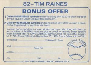 1985 Topps Stickers #82 Tim Raines Back