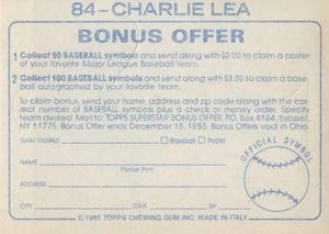 1985 Topps Stickers #84 Charlie Lea Back