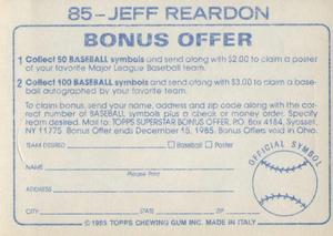 1985 Topps Stickers #85 Jeff Reardon Back