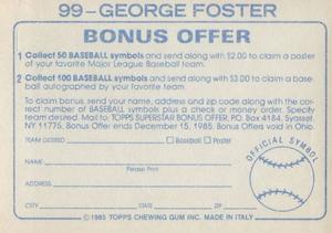 1985 Topps Stickers #99 George Foster Back