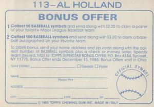 1985 Topps Stickers #113 Al Holland Back