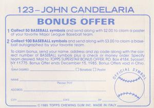 1985 Topps Stickers #123 John Candelaria Back