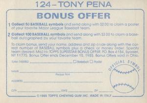1985 Topps Stickers #124 Tony Pena Back