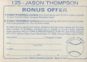 1985 Topps Stickers #125 Jason Thompson Back