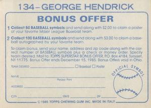 1985 Topps Stickers #134 George Hendrick Back