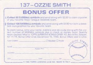 1985 Topps Stickers #137 Ozzie Smith Back