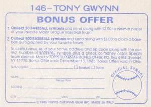1985 Topps Stickers #146 Tony Gwynn Back