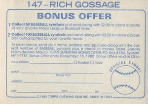 1985 Topps Stickers #147 Rich Gossage Back